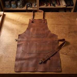 Leather Bib <b>Apron</b> With Multiple Pockets Durable Workwear Classic Style For Cooking And <b>Gardening</b> - Product Image 2