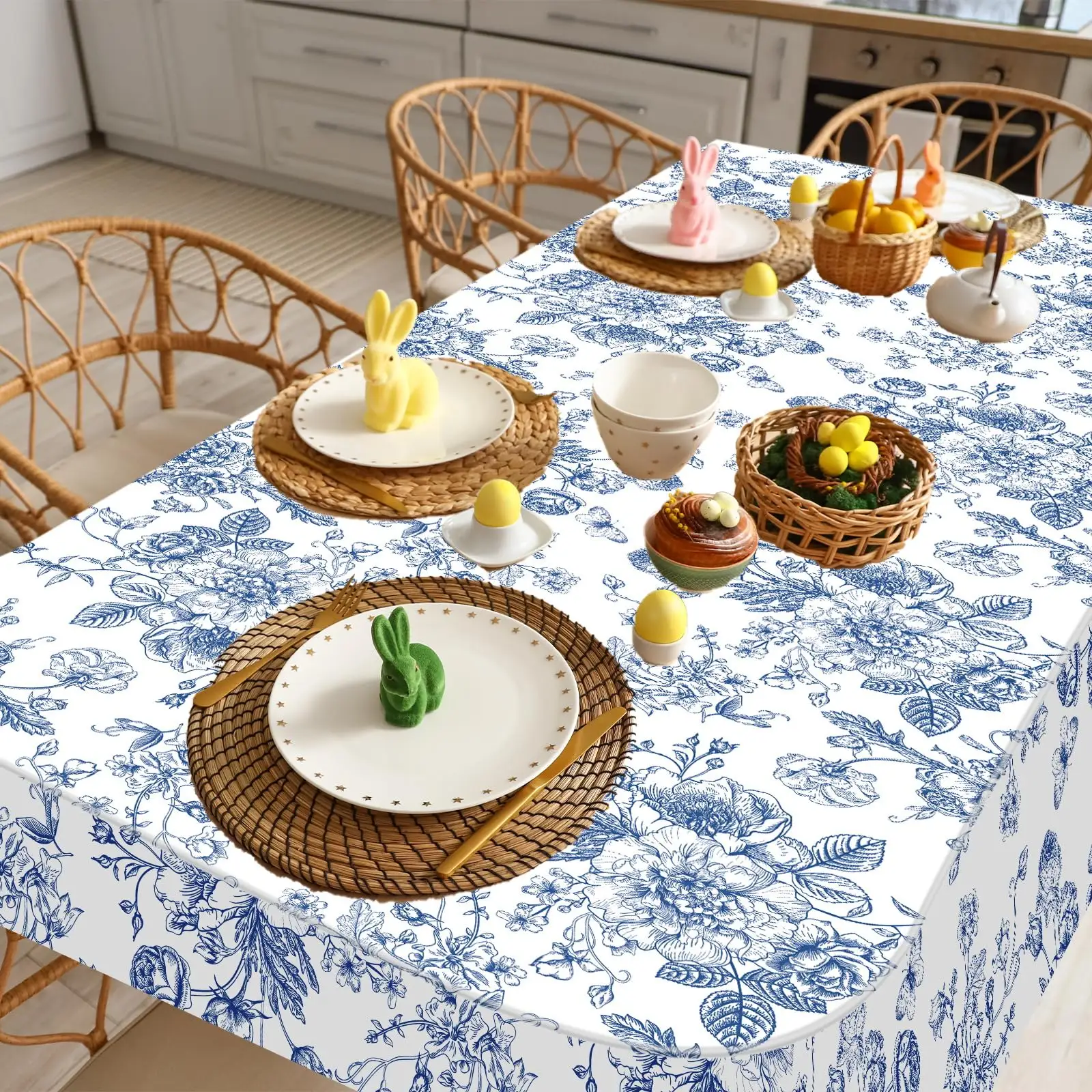 Pano de mesa retangular floral vintage de plástico descartável para aniversário de casamento azul quadrado livre de PE moderno não tecido tingido liso Hiqh