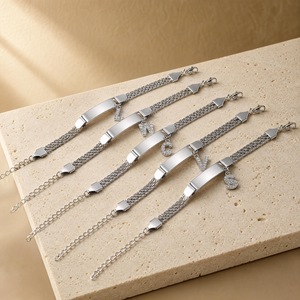 Engravable Stainless Steel Curved Bar CZ Bracelet, Personalized Kids <b>Birthday</b> Gift, Parent-Child Matching Family Bracelets - Product Image 3