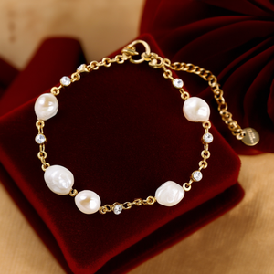 Fashion <b>Beaded</b> <b>Bracelet</b> 316L Stainless Steel PVD <b>Gold</b> Plating Sustainable Resistant White Pearl Design - Product Image 3