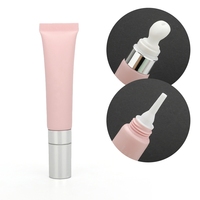Tube cosmétique en plastique PE rose scellé 25g 30g pour crème contour des yeux et brillant à lèvres, emballage personnalisé avec applicateur à pointe céramique et capuchon argenté