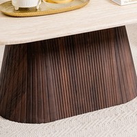 Italienischer Schwarzer Kunst-Travertin Marmor-Optik Ovaler Großer Couchtisch für das Wohnzimmer
