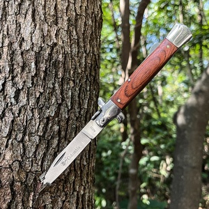 Cổ điển Ý thép không gỉ gấp Pocket Knife với push button phong cách lưỡi tùy chỉnh gỗ nhựa xử lý cho cắm trại - Product Image 2