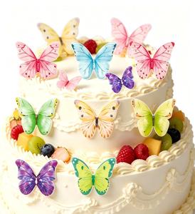 친환경 식용 나비 케이크 토퍼 50개 생일 세례식 결혼식 컵케이크 장식용 - Product Image 5
