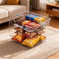 Boîte de rangement rectangulaire empilable en plastique PET transparent avec poignées, pour articles de cuisine, organisateur de bureau, légumes, fruits, capacité 2L