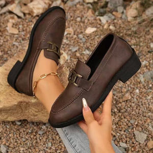 Mocasines planos originales de estilo británico para mujer, zapatos de punta suave de cuero genuino con traje de trabajo profesional negro pequeño de terciopelo - Product Image 2