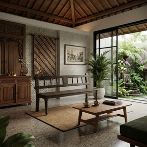 Banc Java rustique marron avec dossier, idéal pour l'intérieur et l'extérieur, parfait pour votre jardin, votre terrasse ou votre entrée. - Product Image 4