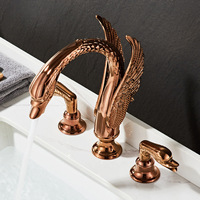 Robinet de lavabo thermostatique en laiton couleur or rose, design cygne, garantie 5 ans, pour salle de bain, à trois trous