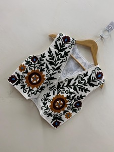 Algodón Floral Suzani Floral corto algodón Floral Chaleco Corto bordado chaleco Chic chaleco Suzani chaleco verano chaleco - Product Image 2