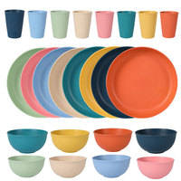 Ensemble de vaisselle moderne écologique sans BPA de 350 ml en paille de blé réutilisable, comprenant assiettes, bol, bouteille et tasse à café