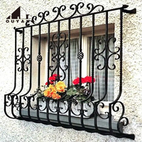 QUYANG, decoración exterior personalizada, barandillas de ventana occidental, barandilla de Metal, protector de VENTANAS DE HIERRO fundido negro