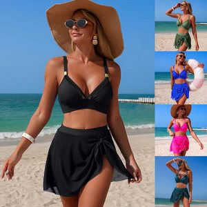 Traje de Baño de Dos Piezas para Mujer, Bikini de Cintura Alta con Tirantes Cruzados, en Negro, Verde Militar, Azul Rey, Rojo Rosa, Azul Pavo Real - Product Image 1