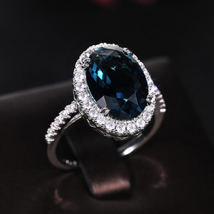 Anello con design ovale blu pavone, anello classico da donna - Product Image 3