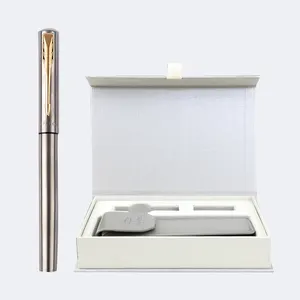 Custom Logo Stock School Office PARKER Weiya XL all steel metal Gel Pen with white leather gift box set