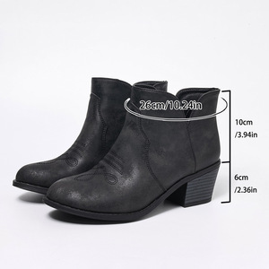 Nouvelles Bottes Rétro Automne pour Femme – Bottines à Talon Carré Épais et Couleur Unie en Faux Daim - Product Image 4