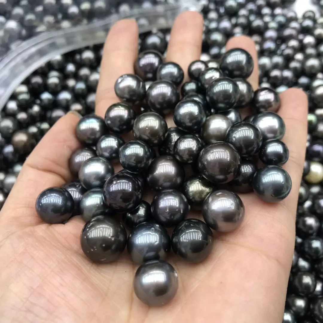 Großhandel DIY BEADS,9-13mm gute Qualität Eine perfekte runde Natur lose Tahitian Perle mit der Hälfte, ODER kein Loch, schwarze Farbe
