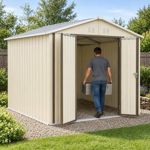 Pannello <span class=keywords><strong>in</strong></span> Acciaio Zincato Colorato 0,25mm, Telaio <span class=keywords><strong>in</strong></span> <span class=keywords><strong>Ferro</strong></span> 0,5mm, Casetta da Giardino 8x6 ft con Tetto Piatto e Doppie Porte - Product Image 5