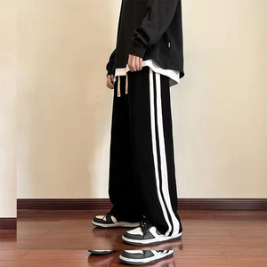 Gran oferta, pantalones de chándal <span class=keywords><strong>Cargo</strong></span> de pana para <span class=keywords><strong>hombre</strong></span>, logotipo personalizado, rayas blancas, cintura elástica lateral, pantalones para correr, pantalones de chándal informales de pierna ancha - Product Image 6