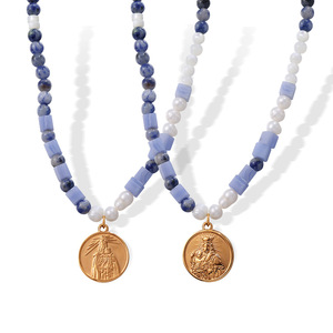 Collar de Perlas de Agua Dulce con Colgante Temático de Oro, Mezcla de Piedras Naturales Geométricas, Uso Diario Unisex - Product Image 5