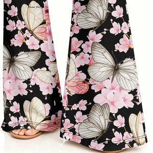 <strong>Women</strong> Fairy Butterfly Flare Pants Digital Print Sakura Floral Bell Bottom Leggings High Rise Stretchy Slim Fit Aesthetic <strong>Trouser</strong> - Product Image 3