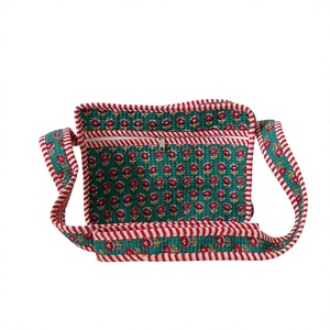 Vintage Lady Fashion Thread Pattern Cotton Crossbody Shoulder Bag Single <b>Strap</b> Zipper Closure Anti-Theft Chains Travel Daily Use - Product Image 1