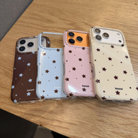 Coque de téléphone portable brillante INS tendance, motif étoile marron rose, pour femmes, compatible iPhone 17 16 15 Pro Max