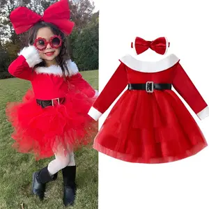 Зимняя детская красная юбка-пачка, детская Рождественская верхняя одежда, детское рождественское платье для девочек
