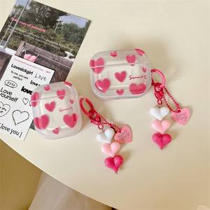 Étui pour écouteurs dessin animé <span class=keywords><strong>fleur</strong></span> amour coeur pour <span class=keywords><strong>AirPods</strong></span> 4 3 2 1 Pro2 Pro housse de protection pour casque transparent en TPU souple avec crochet - Product Image 2