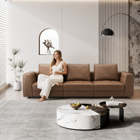 Canapé 3 places moderne modulaire en cuir marron capitonné avec cadre en bois et inclinaison électrique pour appartement et salon