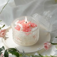 Lilin Aromaterapi Dekorasi Bunga Grosir, Lilin dalam Stoples Kaca Berukir, Hiasan Bunga Pink, Paket Hadiah Pernikahan, Dekorasi Meja Rumah