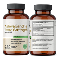 Capsules d'Ashwagandha Extra Fortes 3000mg par Portion, 120 Comprimés, Végétariennes, Soutien Anti-Stress pour Adultes, Vente en Gros