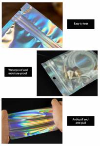 Pochette d'échantillons cosmétiques en <span class=keywords><strong>film</strong></span> holographique couleur, sac d'emballage de beauté personnalisé pour les soins de la peau, petite pochette irisée, vente chaude - Product Image 5