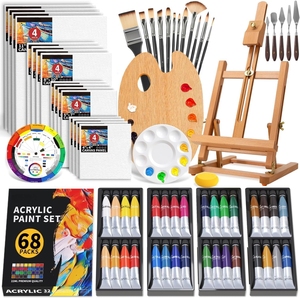 Ensemble de peinture acrylique pour adultes et enfants, 69 pièces, <span class=keywords><strong>kit</strong></span> de peinture complet avec <span class=keywords><strong>chevalet</strong></span>, pinceaux, toile et palette, fournitures artistiques - Product Image 1