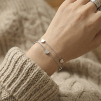 Bracelet chaîne double cœur couleur or, inaltérable, bijoux minimalistes tendance pour femmes et hommes, vente en gros