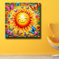 Peinture au diamant de dessin animé Ever Moment, soleil souriant avec fleurs et papillons, kit d'art mosaïque, décoration murale pour chambre d'enfant ASF2860