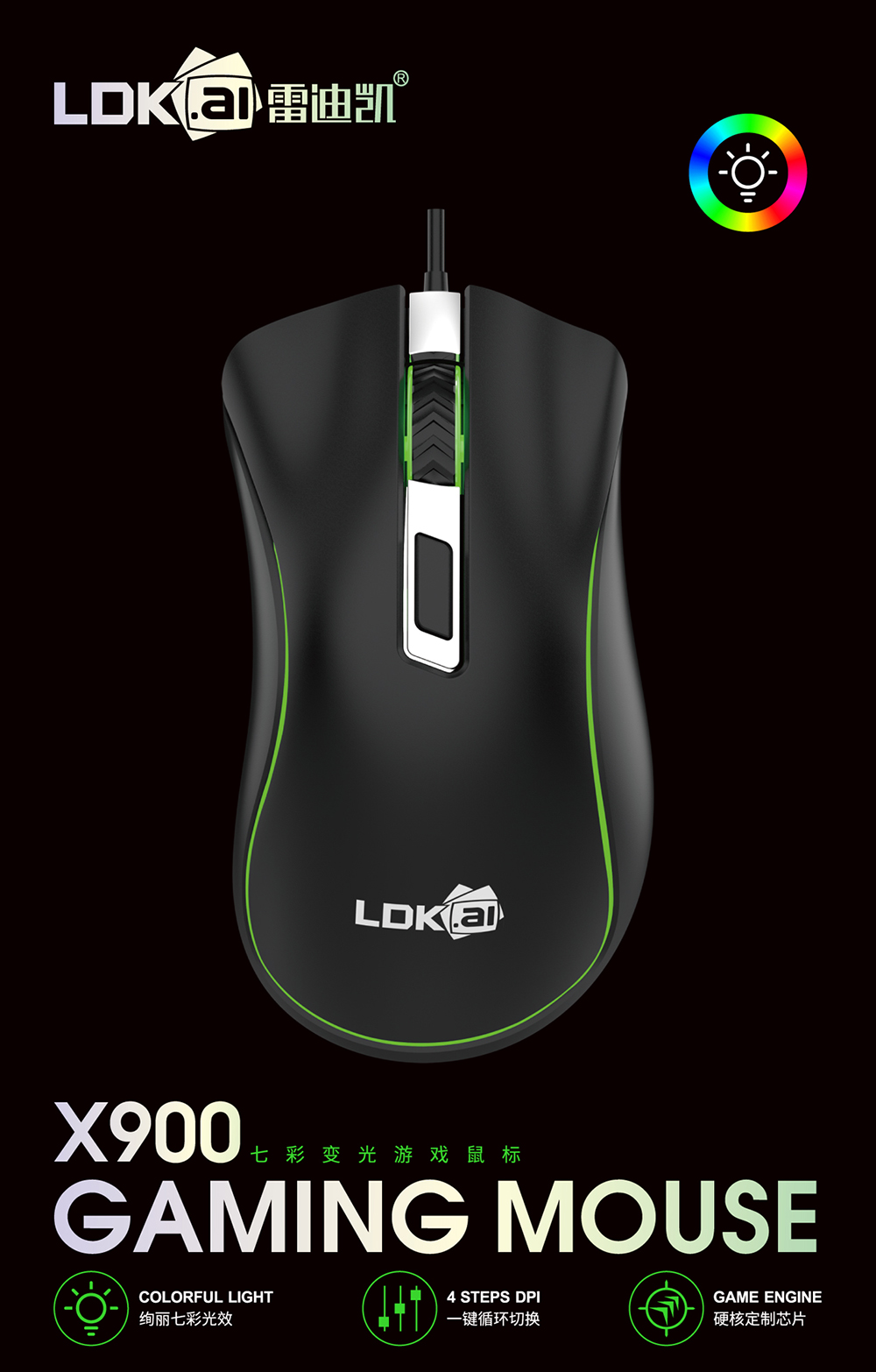 Mouse Gaming J900 Cablato 6400 DPI - RGB 6 Colori, Design A Nido D'Ape, Bianco