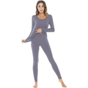 Conjunto de Ropa Interior Térmica para Mujer al por Mayor, Manga Larga, Cuello Redondo, Pijama de 2 Piezas, Camiseta y Pantalón Largo de Bambú Viscosa - Product Image 1