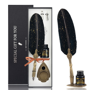 Ensemble stylo et encre vintage noir, série classique, <span class=keywords><strong>plume</strong></span> <span class=keywords><strong>d</strong></span>'<span class=keywords><strong>oie</strong></span> avec support sculpté, plumes de <span class=keywords><strong>calligraphie</strong></span>, écriture antique - Product Image 1