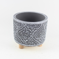 Jardinière ovale en ciment faite à la main avec soucoupes à motif en relief pour jardin et balcon – Pot durable et écologique pour bonsaï
