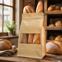 Sachet personnalisé en papier kraft à 8 soudures latérales avec fermeture éclair et fenêtre transparente, qualité alimentaire, en stock, faible MOQ 50, prêt à expédier pour thé, café, fruits secs