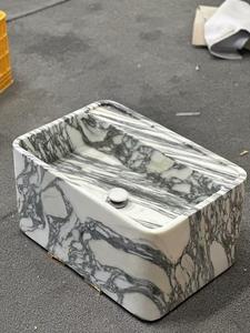 Lavabos et meubles de salle de bain rectangulaires en marbre <span class=keywords><strong>blanc</strong></span> poli, élégants et modernes, pour appartements et villas - Product Image 6