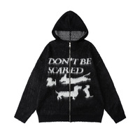 Cardigan à capuche zippé imprimé, coupe oversize, en maille ample avec détail poche, imperméable et respirant, col montant, style sweat-shirt, ODM