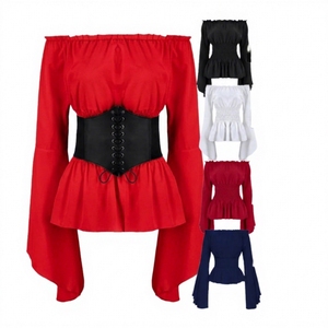 Disfraces <span class=keywords><strong>de</strong></span> <span class=keywords><strong>Pirata</strong></span> <span class=keywords><strong>de</strong></span> Halloween, Camisas <span class=keywords><strong>de</strong></span> Manga Larga <span class=keywords><strong>de</strong></span> la Edad Media y Renacimiento con Cinturón <span class=keywords><strong>de</strong></span> Cuero Ancho, Blusa y Top Estilo Steampunk - Product Image 1