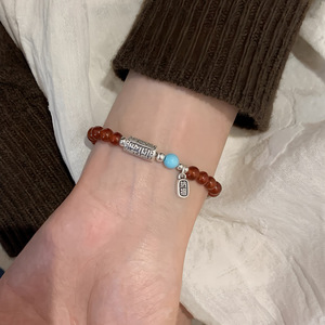 Red Agate <b>Beaded</b> <b>Bracelet</b> With Turquoise And 999 Pure Silver Charm For Women Chinese Style Jewelry Everyday Wear - Product Image 4