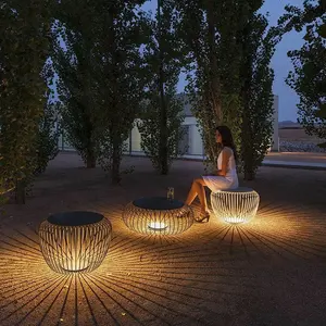 Luz luminosa para móveis de exterior em aço inoxidável, luz solar para jardim, mesa decorativa LED à prova d'água para uso ao ar livre