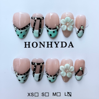 Ongles artificiels en acrylique faits à la main avec un design floral 3D, réutilisables, pour les femmes, pour les fêtes et l'usage quotidien