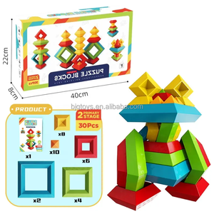 BJQ DIY juegos de bloques de construcción rompecabezas geométrico Arco Iris Torre pirámide apilamiento creativo Unisex juguete educativo para niños 5-7 años - Product Image 2