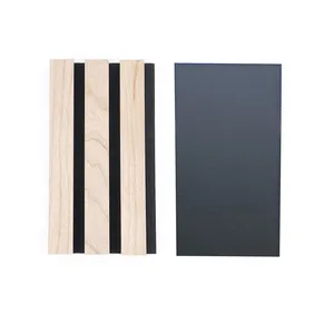 Painel de base de madeira de poliéster preto à prova de som 1220x2420mm Painel acústico de ripas de madeira por atacado