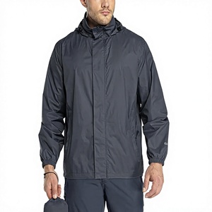 Chaqueta impermeable con capucha para hombre, ligera, plegable, con cierre, informal, para primavera, color gris oscuro - Product Image 1