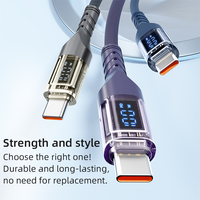 Cable de Carga Rápida Tipo-C a Tipo-C de 100W y 1m de Alta Velocidad con Pantalla LED y Conductor de Cobre Estañado para Android e iOS